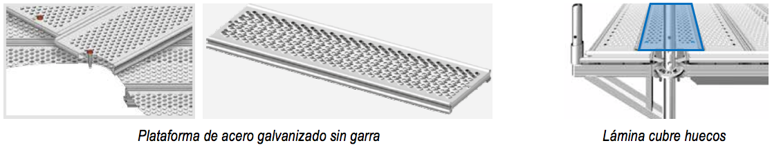 Plataforma de acero sin garra y lámina cubre huecos